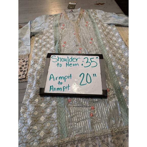 Beechtree Blue Pink Gold Embroidered Sequins Floral Tunic Dress Sz 12 Boho - Picture 9 of 12